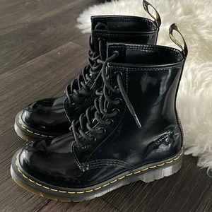 Dr. Martens black patent boots. Size 6. Worn only a couple times.